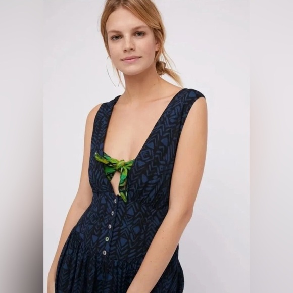 Free people Hot Hoose dress Tropical Green and Blue Sleeveless size 4 - Picture 7 of 15